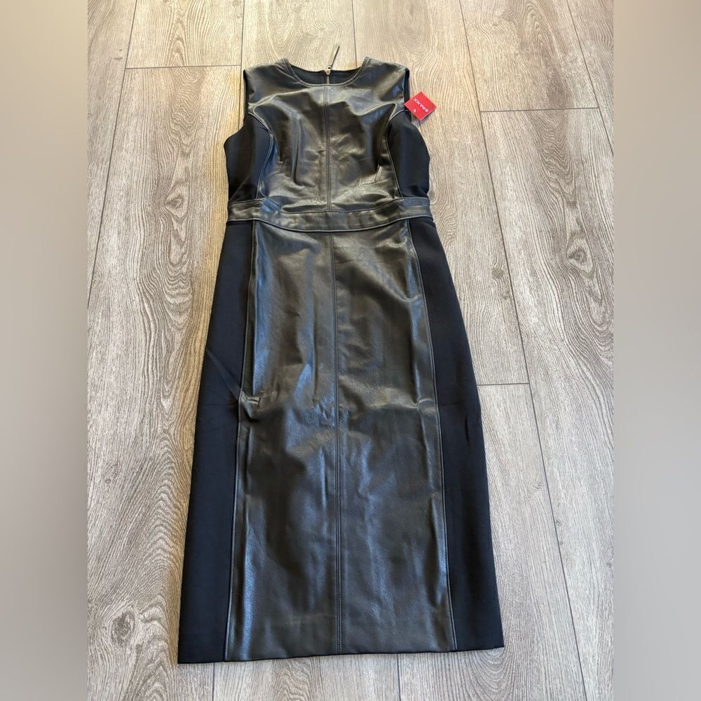 Spanx faux Leather Combo Fitted Dress black S NWT